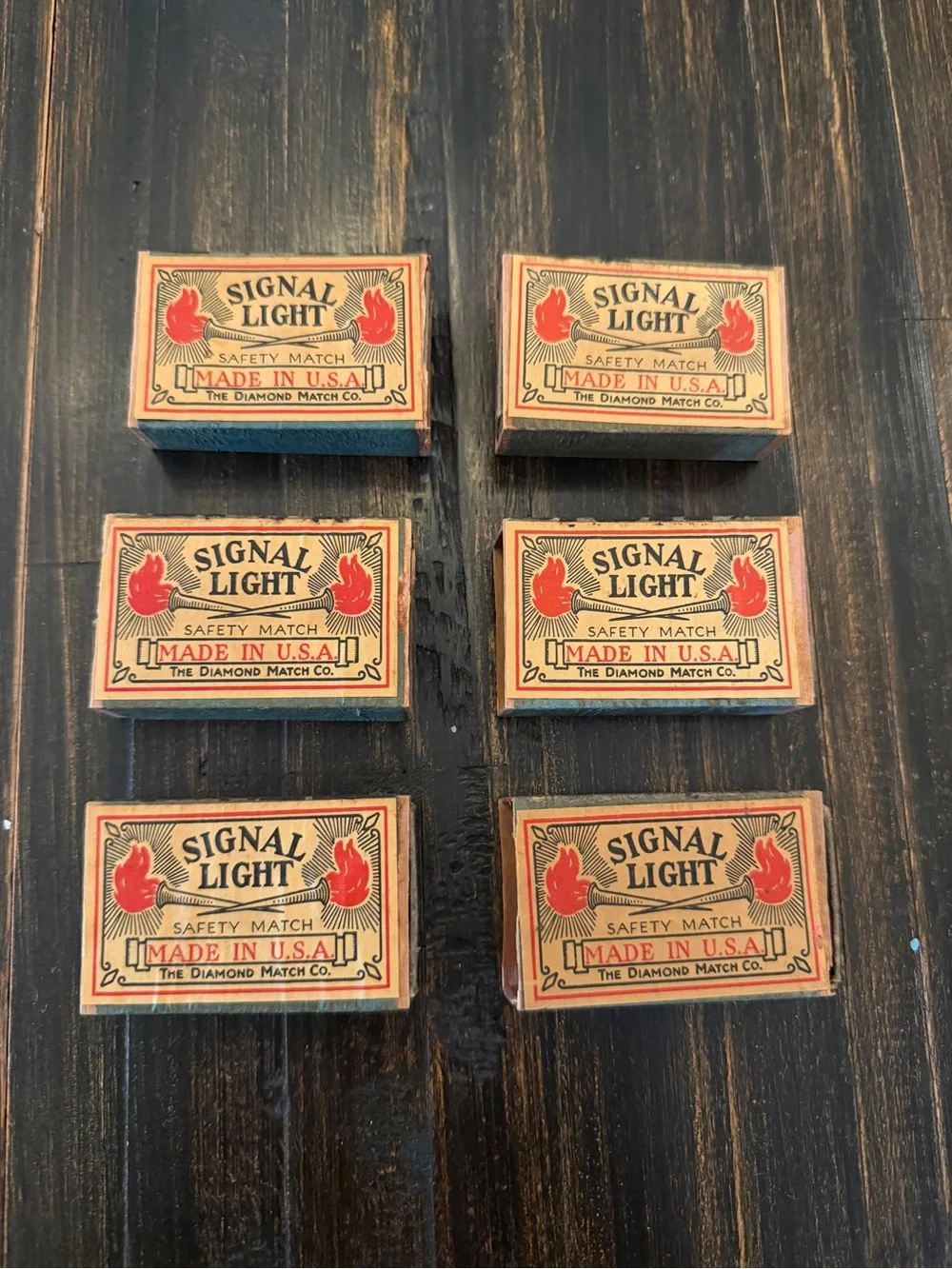 6 Vintage Signal Light Safety Match Boxes Diamond Match Co USA w Matches Antique